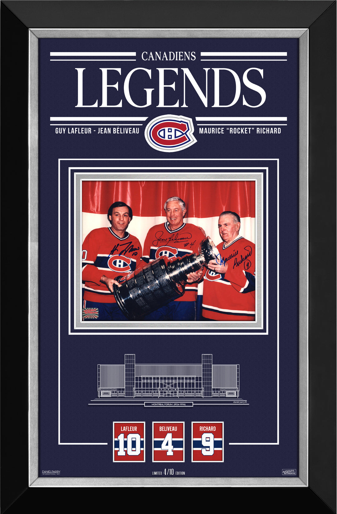 Lafleur, Richard & Beliveau Autographed 8X10 Ltd Ed 4/10 Montreal Canadiens, Montreal Canadiens, NHL, Hockey, Autographed, Signed, AAPCH33011