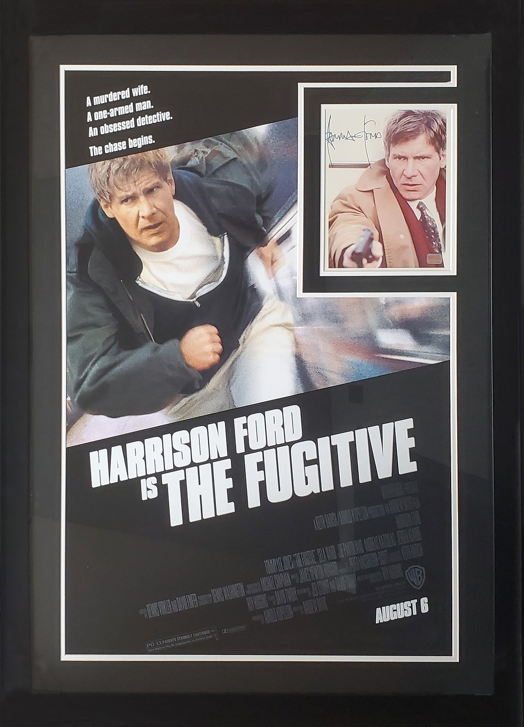Harrison Ford Signed 8X10 Framed With The Fugitive Poster, The Fugitive, Hollywood, Movies, Autographed, Signed, AAOCM30393