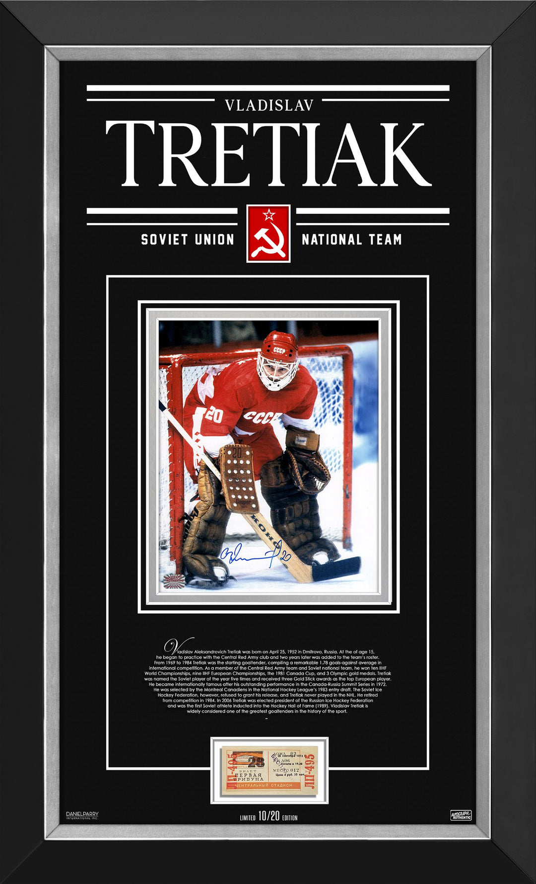 Vladislav Tretiak Signed Photo Ltd Ed Of 20 1972 Summit Series Replica Ticket, CCCP, NHL, Hockey, Autographed, Signed, AACMH32855