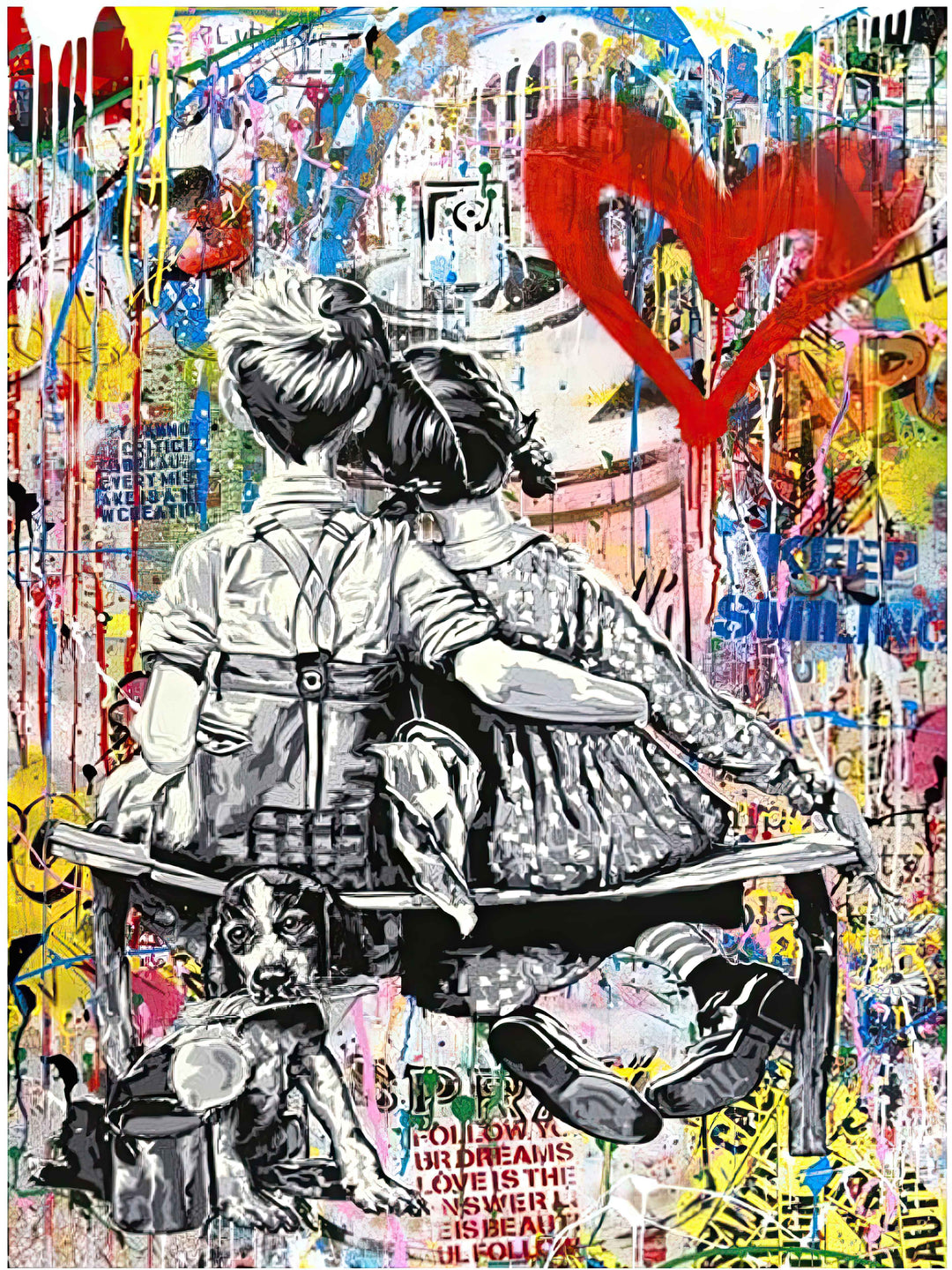 Banksy: Cuddles On The Bench - Wrapped Canvas Print (32" By 24"), Modern Art, Art, Art, Collectibile Memorabilia, AAAPA33105