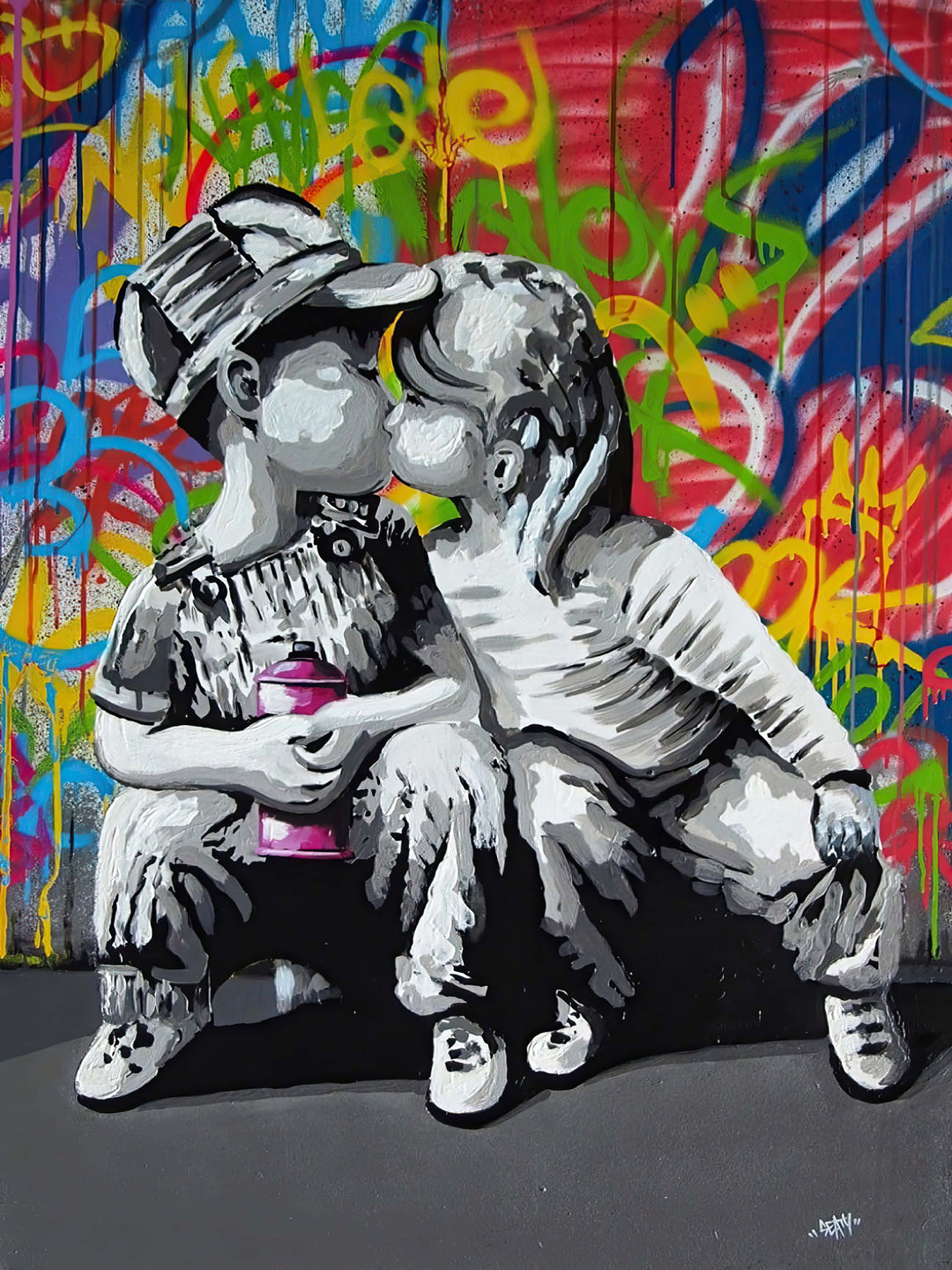 Banksy: First Kiss - Wrapped Canvas Print, Modern Art, Art, Art, Collectibile Memorabilia, AAAPA33102