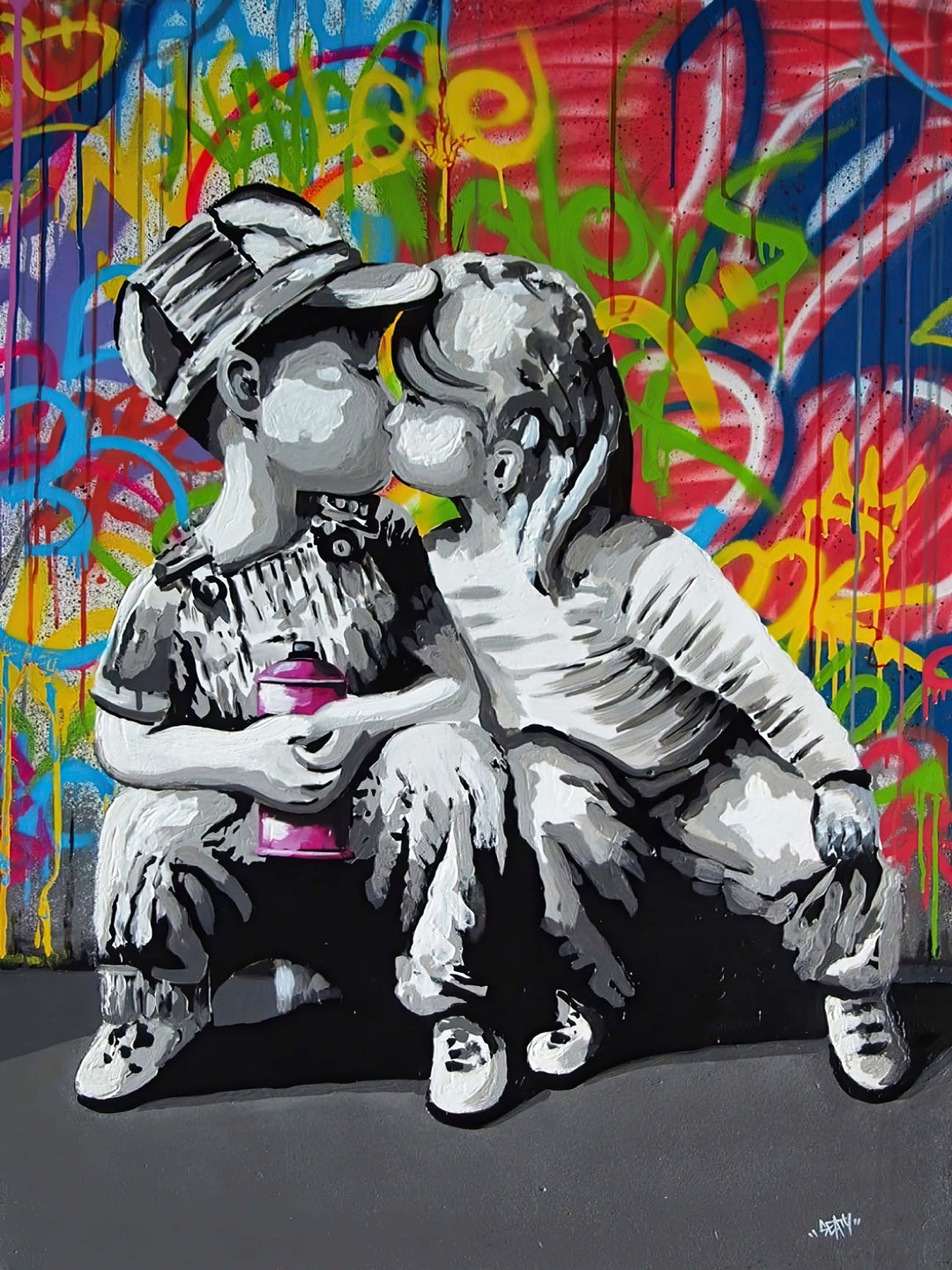 Banksy: First Kiss - Wrapped Canvas Print (32" By 24"), Modern Art, Art, Art, Collectibile Memorabilia, AAAPA33102