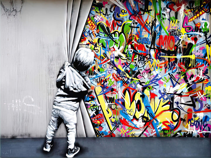 Banksy: Behind The Curtain - Wrapped Canvas Print (32" By 24"), Modern Art, Art, Art, Collectibile Memorabilia, AAAPA33050