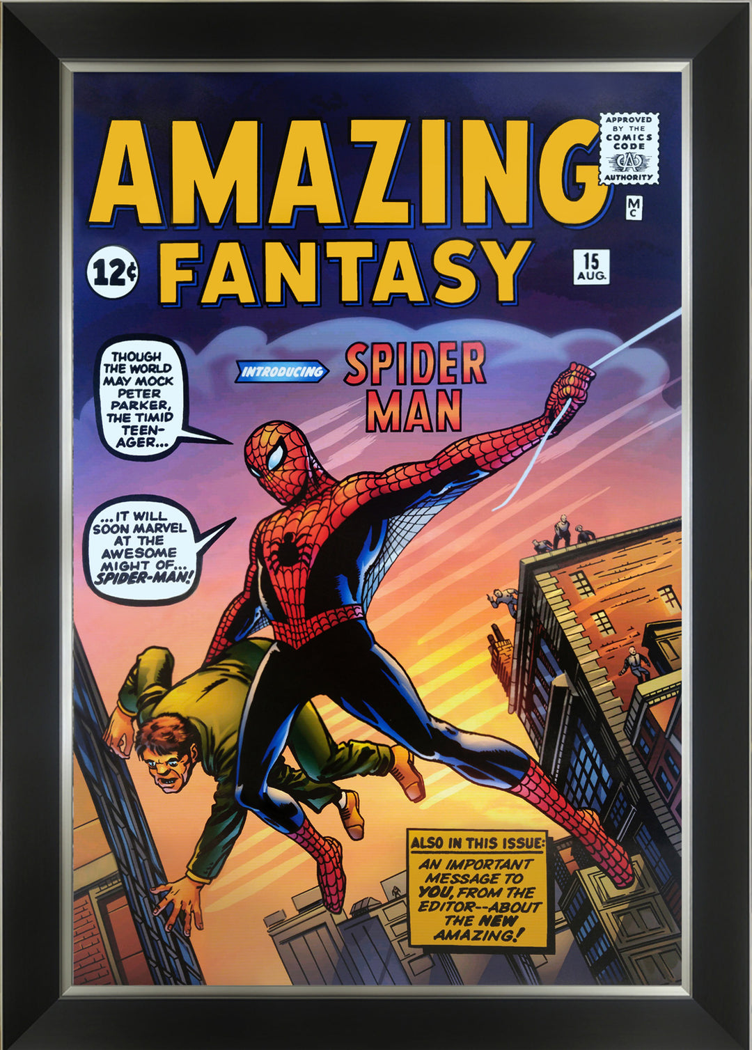 First Appearance Of Spider Man - Amazing Fantasy Framed Art Print, Marvel, Pop Culture Art, Comics, Collectibile Memorabilia, AAAPC32502