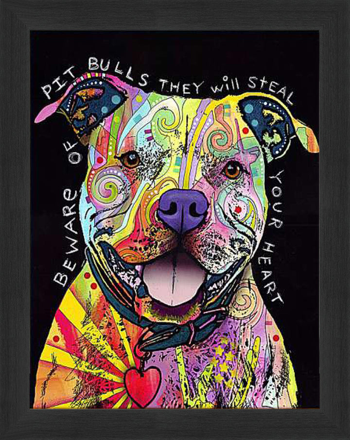"Beware Of Pitbulls" Framed Dog Art Print By Dean Russo (29" By 24"), Modern Art, Pop Culture Art, Art, Collectibile Memorabilia, AAAPA32355