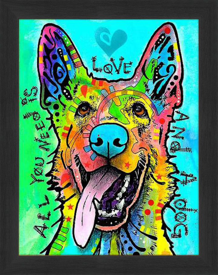 "Love And A Dog" Framed Dog Art Print By Dean Russo (29" By 24"), Modern Art, Pop Culture Art, Art, Collectibile Memorabilia, AAAPA32359