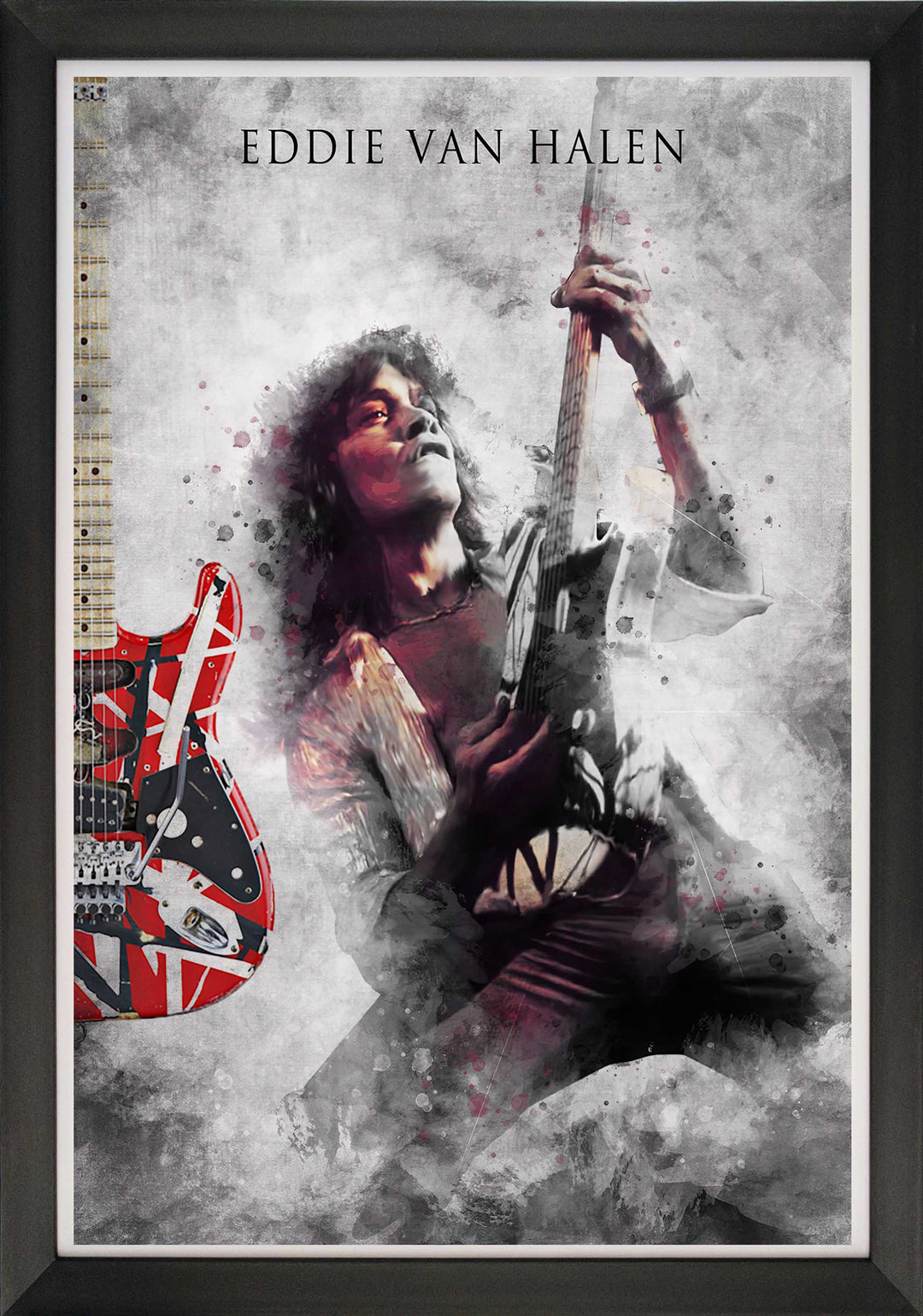 Eddie Van Halen Guitar Solo - Framed Art Reprint (33.5" By 23.5"), Van Halen, Pop Culture Art, Music, Collectibile Memorabilia, AAAPM32774