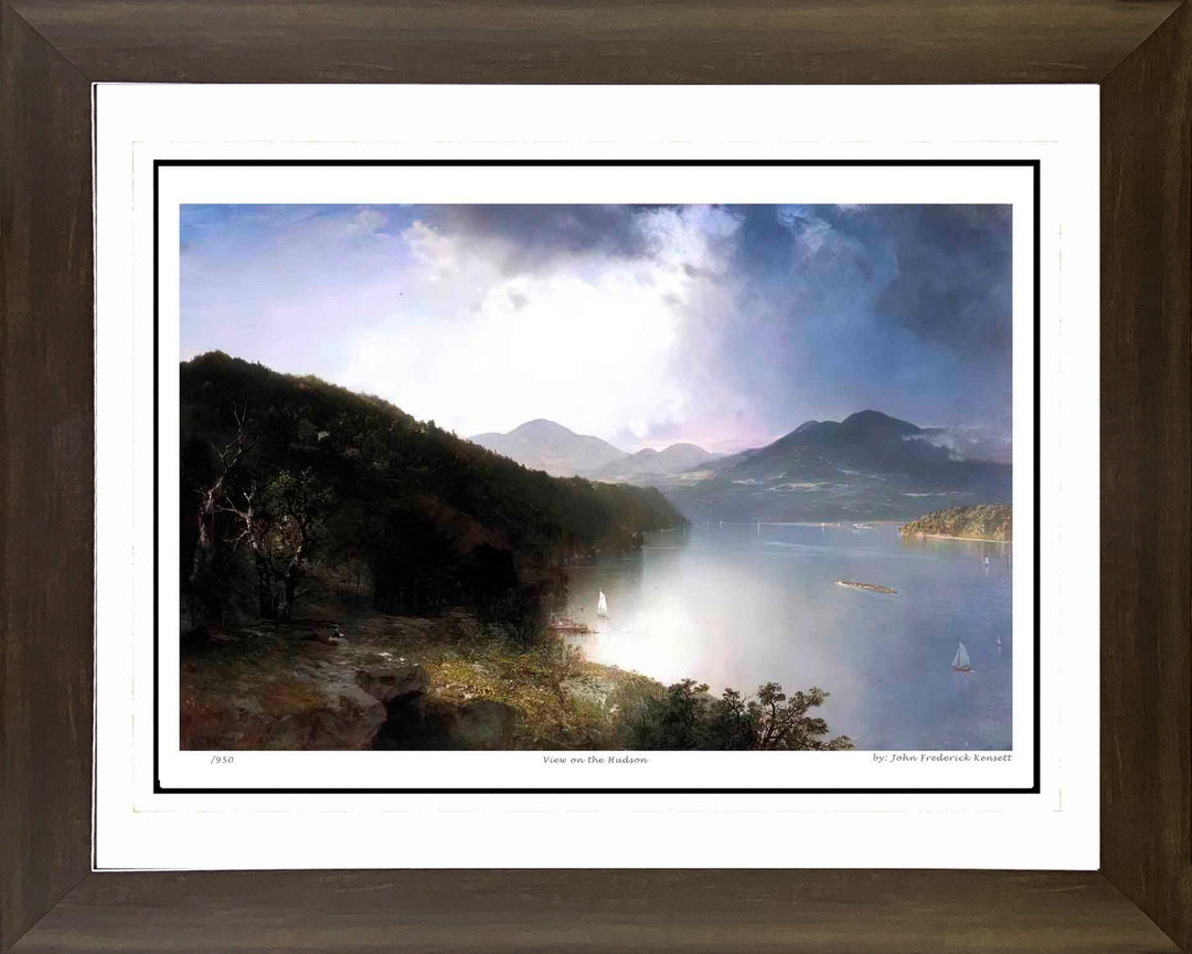 John Frederick Kensett "View On The Hudson" Hudson River School  30"X24", Hudson River School, American Art, Art, Collectibile Memorabilia, AAAPA32828