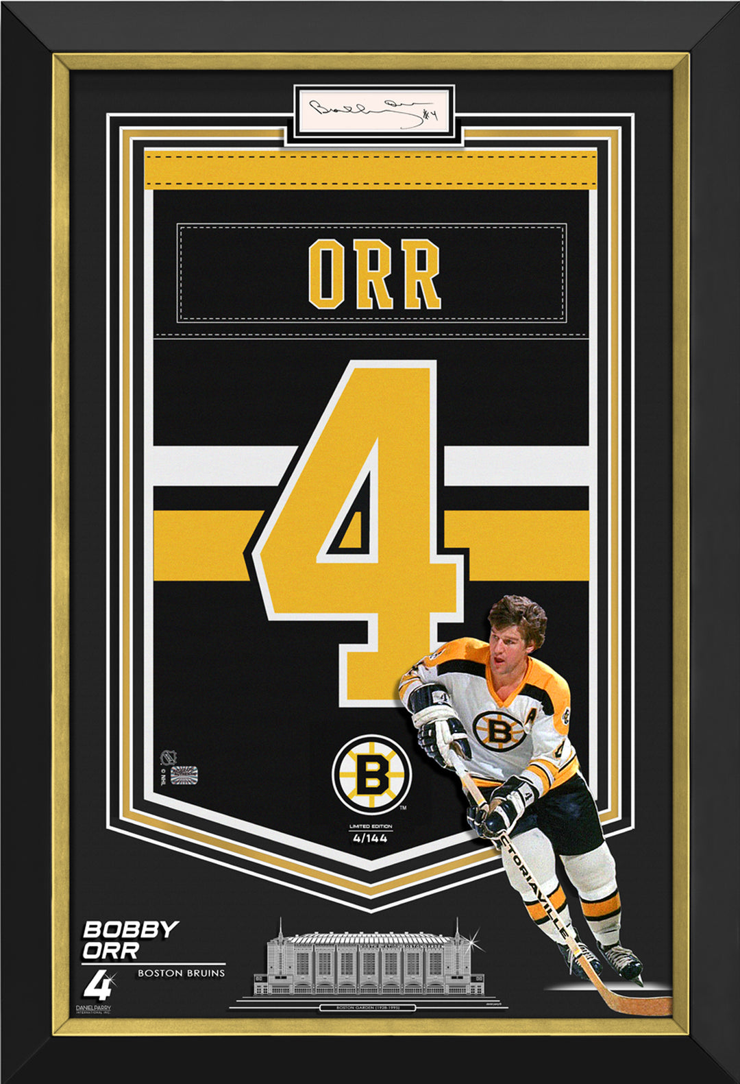 Bobby Orr Framed Arena Banner Limited Edition 4/144 Bruins, Cut Signature, Boston Bruins, NHL, Hockey, Autographed, Signed, AAABH32595