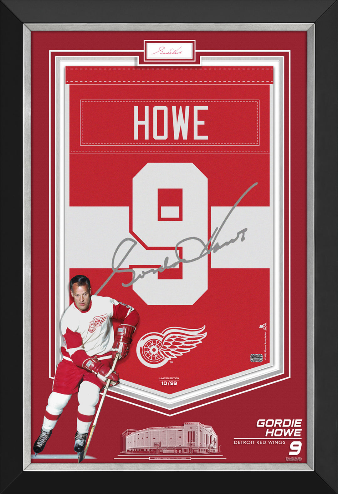 Gordie Howe Framed Arena Banner Limited Edition /99 Red Wings, Cut Signature, Detroit Red Wings, NHL, Hockey, Autographed, Signed, AAABH32589