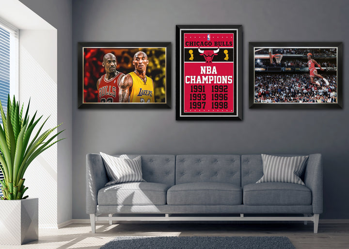 Michael Jordan & Kobe Bryant Canvas Frame Basketball Legends (33.5" By 23.5"), Chicago Bulls, Los Angeles Lakers, NBA, Basketball, Collectibile Memorabilia, AACMB32795