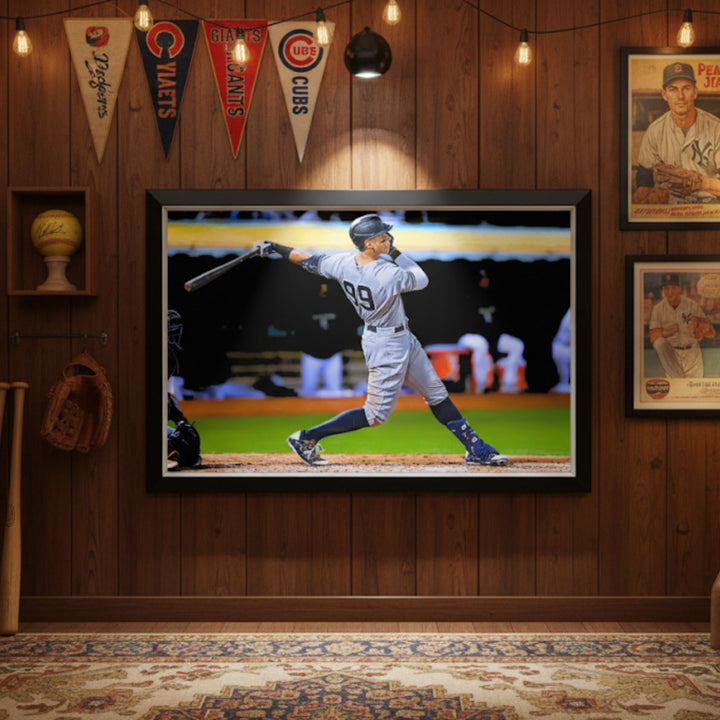 Aaron Judge New York Yankees #99 Horizontal Framed Canvas Wall Art 33"X23", New York Yankees, MLB, Baseball, Collectibile Memorabilia, AABCB33442