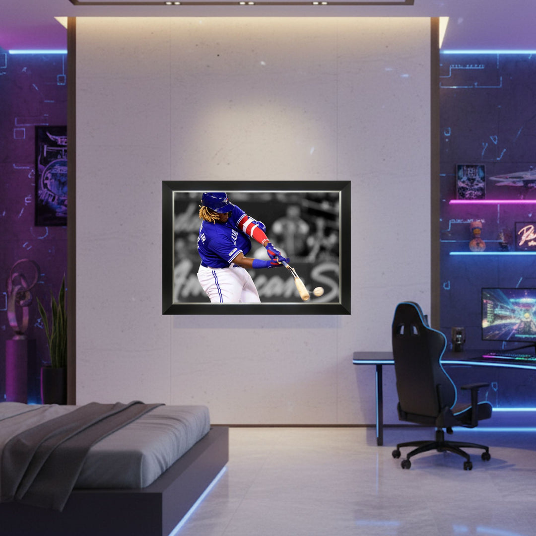 Vladimir Guerrero Jr. Framed Canvasbat Breaking Hit Tor Blue Jays 33.5"X23.5", Toronto Blue Jays, MLB, Baseball, Collectibile Memorabilia, AABCB32798