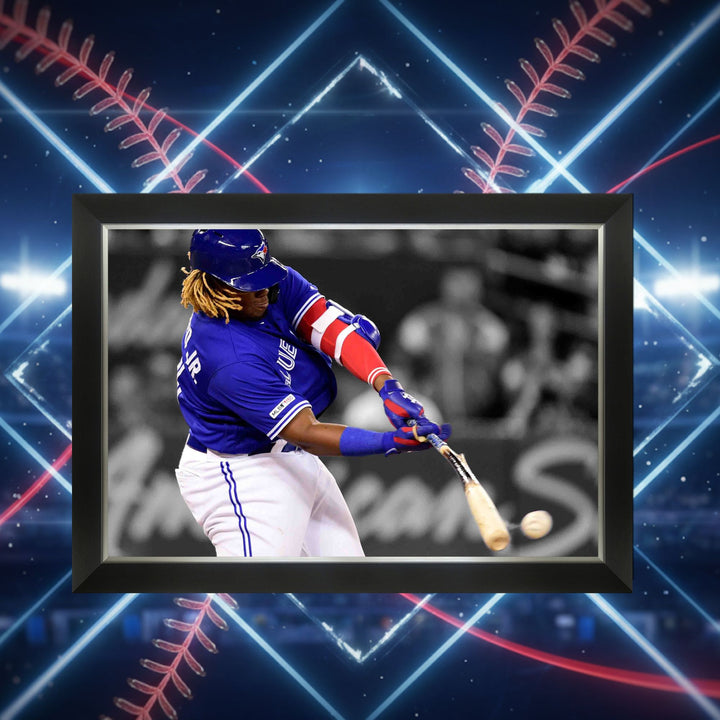 Vladimir Guerrero Jr. Framed Canvasbat Breaking Hit Tor Blue Jays 33.5"X23.5", Toronto Blue Jays, MLB, Baseball, Collectibile Memorabilia, AABCB32798