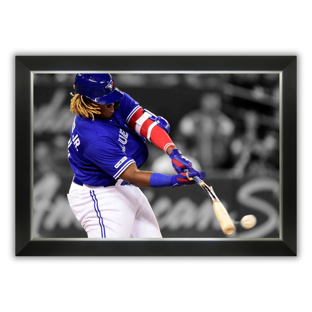 Vladimir Guerrero Jr. Framed Canvasbat Breaking Hit Tor Blue Jays 33.5"X23.5", Toronto Blue Jays, MLB, Baseball, Collectibile Memorabilia, AABCB32798