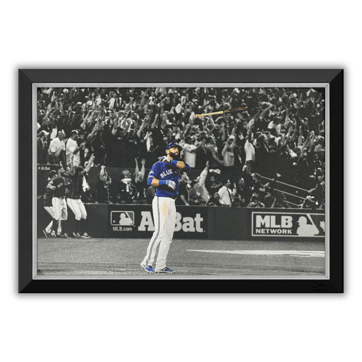 Jose Bautista Iconic Bat Flip Framed Canvas Toronto Blue Jays (33.5" By 23.5"), Toronto Blue Jays, MLB, Baseball, Collectibile Memorabilia, AABCB33153