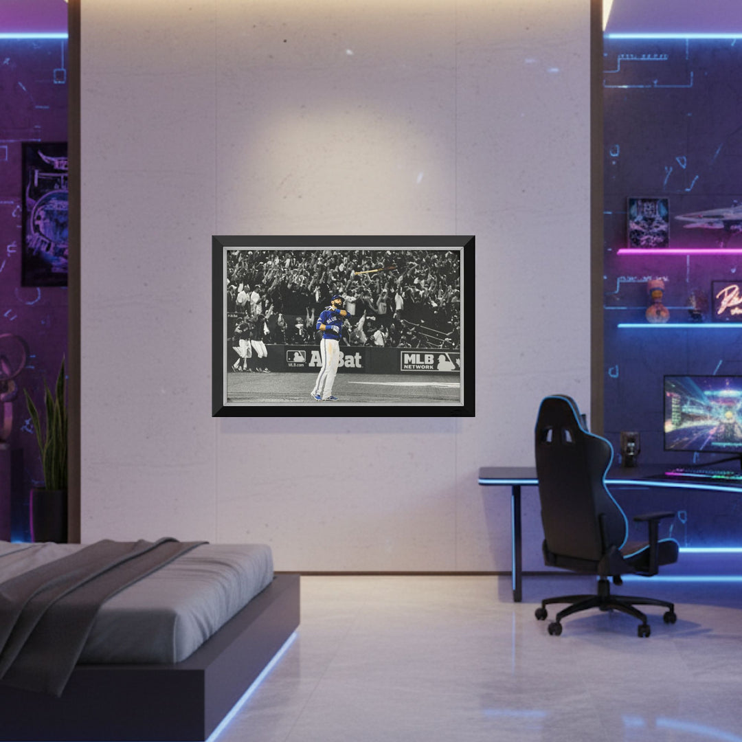 Jose Bautista Iconic Bat Flip Framed Canvas Toronto Blue Jays (33.5" By 23.5"), Toronto Blue Jays, MLB, Baseball, Collectibile Memorabilia, AABCB33153