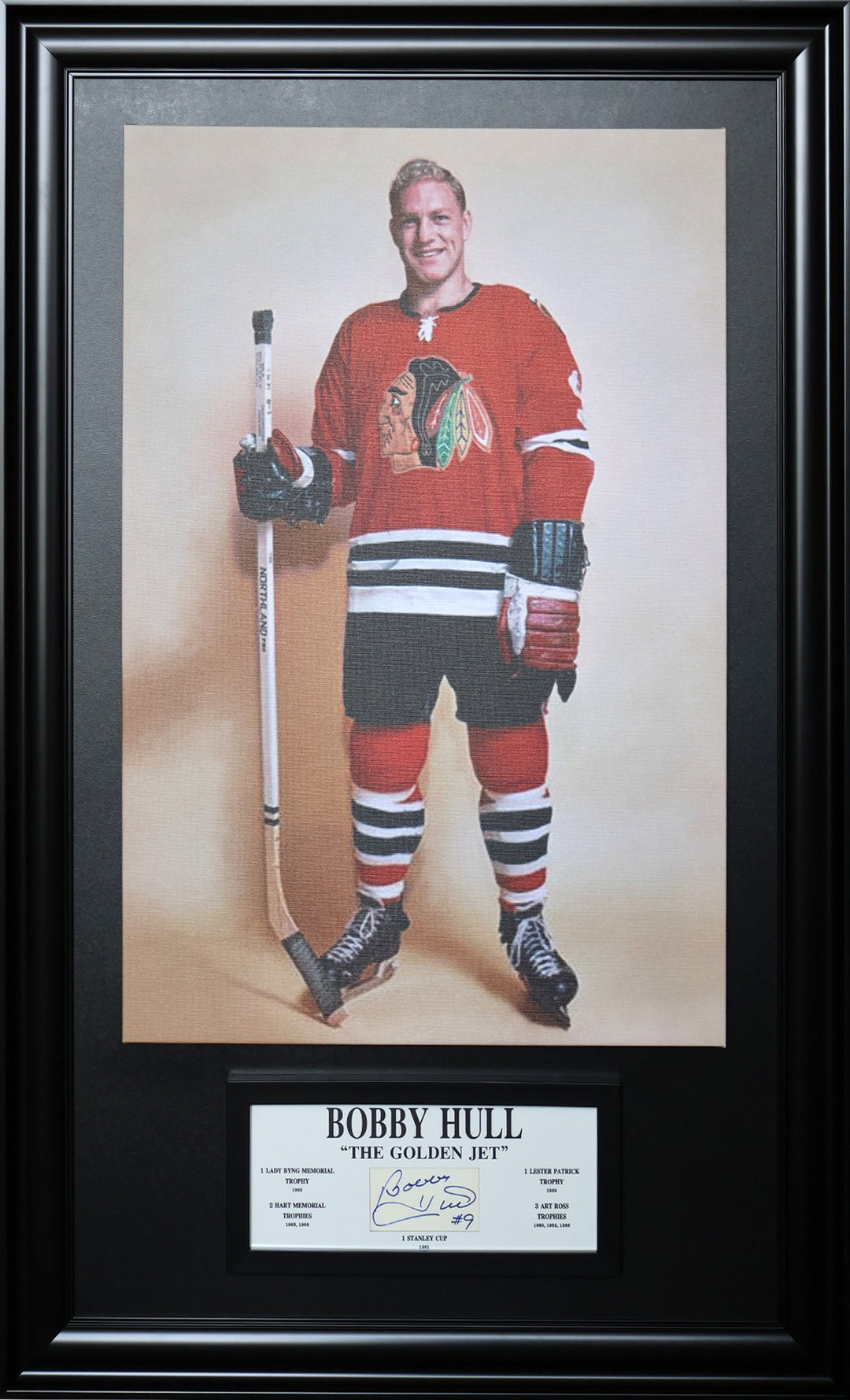 All Time Greats: Bobby Hull Signature Framed Plaque & Canvas (49.5" By 29.5"), Chicago Blackhawks, NHL, Hockey, Autographed, Signed, AACMH33271