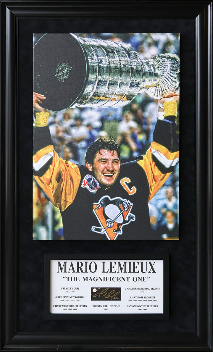 All Time Greats: Mario Lemieux Signature Plaque & Canvas (49.5" By 29.5"), Pittsburgh Penguins, NHL, Hockey, Autographed, Signed, AACMH33270