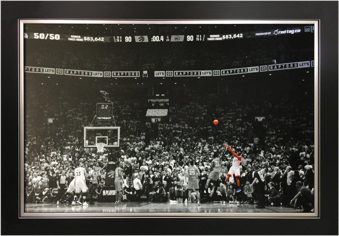 Kawhi Leonard "The Launch" Framed Raptors Game Winning Shot 33.5"X23.5", Toronto Raptors, NBA, Basketball, Collectibile Memorabilia, AACMB32499