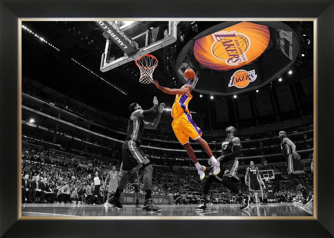 Kobe Bryant Dunking On Lebron James - Framed Canvas L.A. Lakers Vs Miami Heat, Los Angeles Lakers, NBA, Basketball, Collectibile Memorabilia, AACMB32794