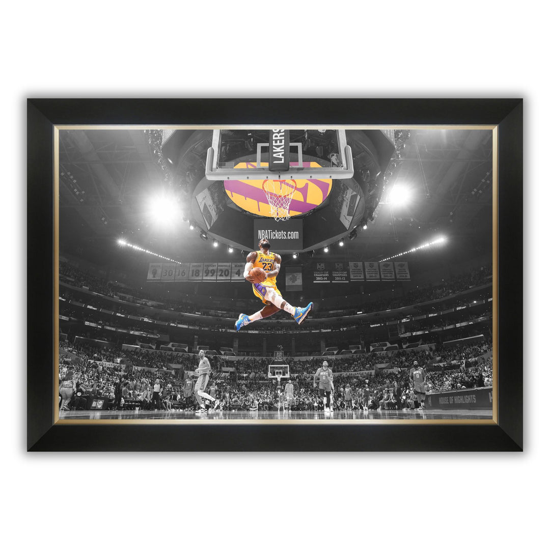 Lebron James Epic Slam Dunk Framed Canvas L.A. Lakers (33.5" By 23.5"), Los Angeles Lakers, NBA, Basketball, Collectibile Memorabilia, AACMB32692