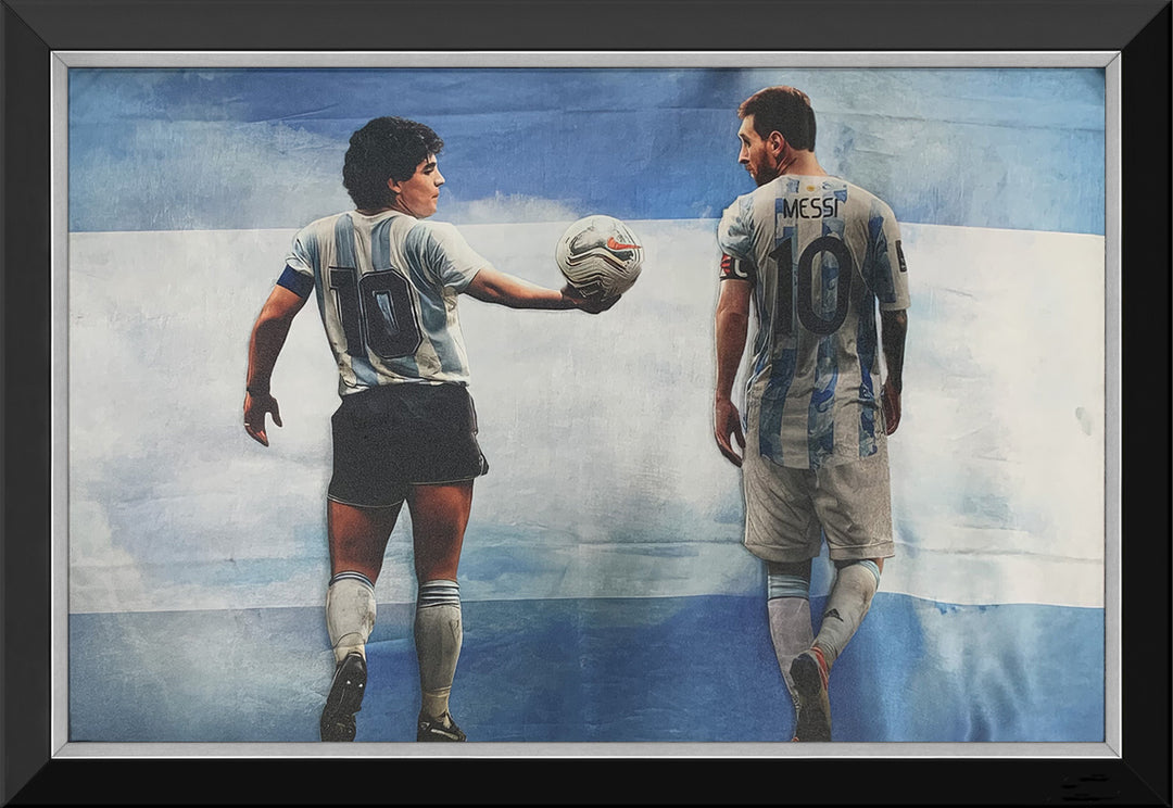 Lionel Messi & Diego Maradona - Argentina Framed Canvas (33.5" By 23.5"), Argentina, FIFA, Soccer, Collectibile Memorabilia, AACMS33154