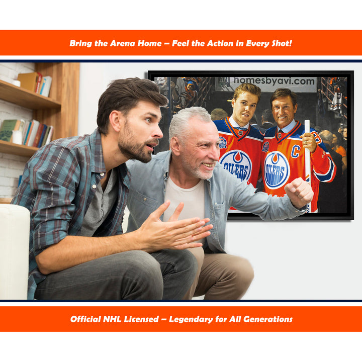 Wayne Gretzky & Connor Mcdavid Framed Canvas Edmonton Oilers (31.5" By 22.5"), Edmonton Oilers, NHL, Hockey, Collectibile Memorabilia, AACMH33100