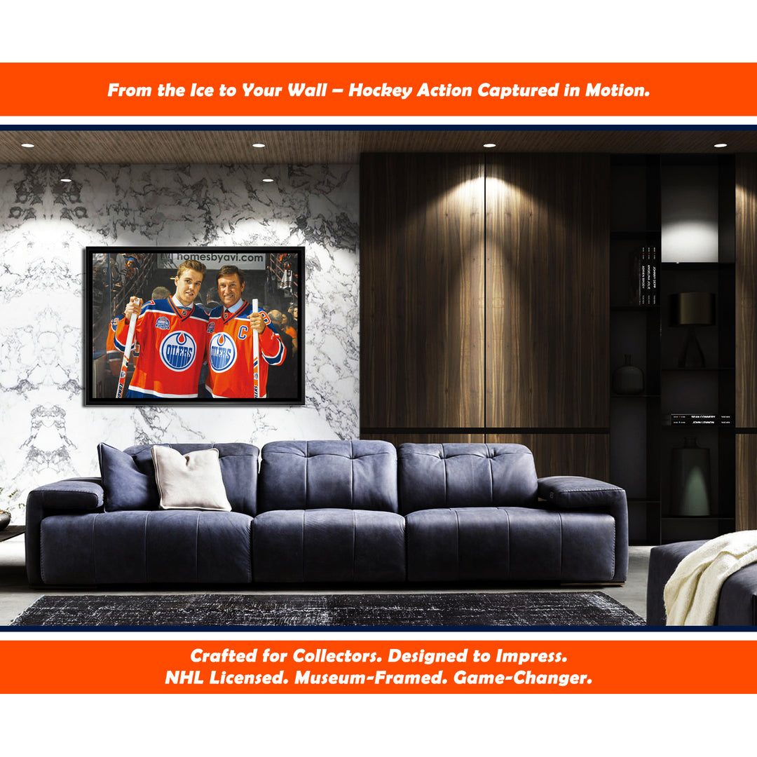 WAYNE GRETZKY & CONNOR MCDAVID FRAMED CANVAS - EDMONTON OILERS (31.5" BY 22.5")