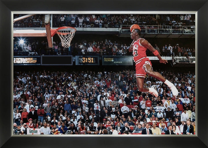 Michael Jordan 1988 All-Star Game Slam Dunk Framed Canvas, Chicago Bulls, NBA, Basketball, Collectibile Memorabilia, AACMB32689