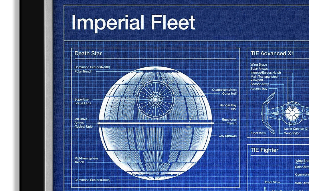 Death Star & Imperial Fleet Blueprints - Star Wars Framed Canvas (33.5"X23.5"), Star Wars, Pop Culture Art, Movies, Collectibile Memorabilia, AAAPM32611