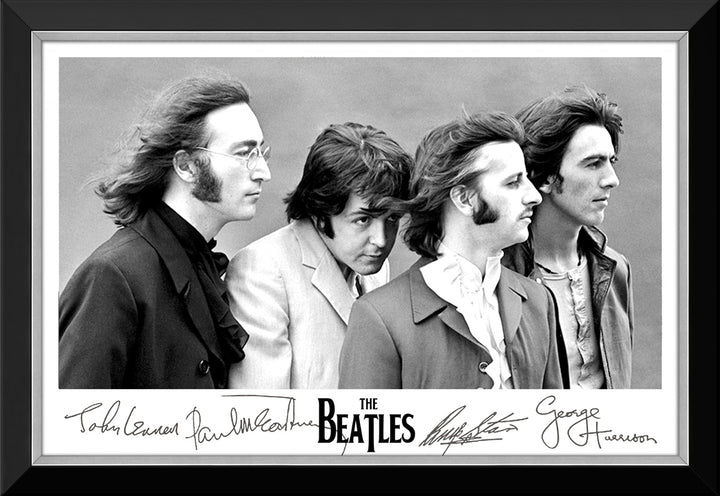 The Beatles Black & White Portrait Framed Canvas Facsimile Autographs, The Beatles, Pop Culture Art, Music, Collectibile Memorabilia, AACMM32694