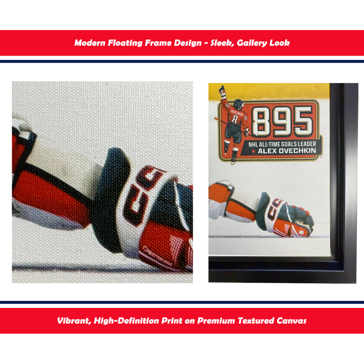 Alexander Ovechkin Record Goal #895 Framed Canvas Washington Capitals, Washington Capitals, NHL, Hockey, Collectibile Memorabilia, AACMH33399