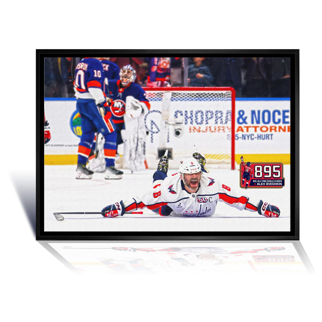 Alexander Ovechkin Record Goal #895 Framed Canvas Washington Capitals, Washington Capitals, NHL, Hockey, Collectibile Memorabilia, AACMH33399