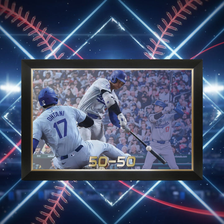 Shohei Ohtani Framed Canvas Record Setting 50-50 L.A. Dodgers (33.5" By 23.5"), L.A. Dodgers, MLB, Baseball, Collectibile Memorabilia, AABCB33301