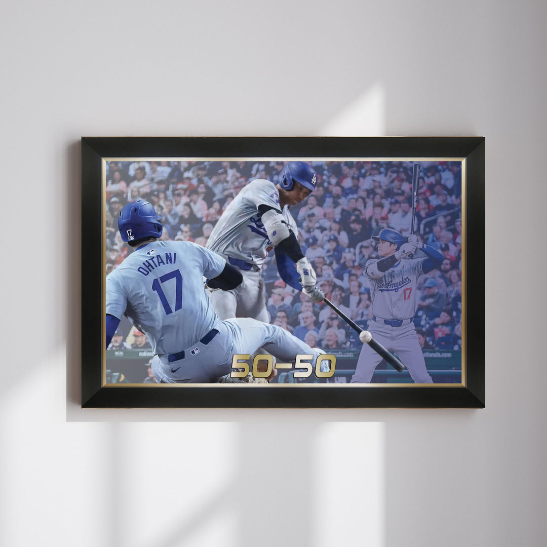 Shohei Ohtani Framed Canvas Record Setting 50-50 L.A. Dodgers (33.5" By 23.5"), L.A. Dodgers, MLB, Baseball, Collectibile Memorabilia, AABCB33301