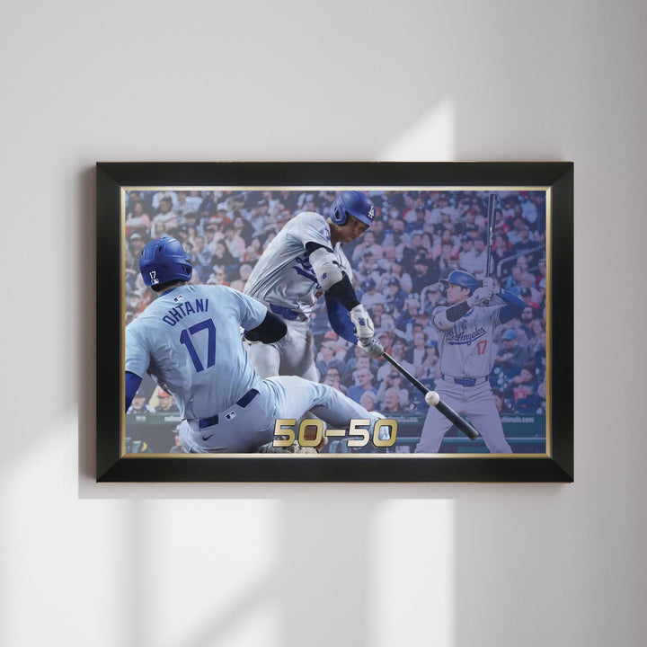 Shohei Ohtani Framed Canvas Record Setting 50-50 L.A. Dodgers (33.5" By 23.5"), L.A. Dodgers, MLB, Baseball, Collectibile Memorabilia, AABCB33301