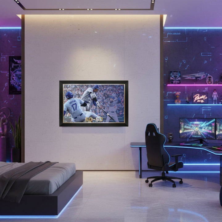 Shohei Ohtani Framed Canvas Record Setting 50-50 L.A. Dodgers (33.5" By 23.5"), L.A. Dodgers, MLB, Baseball, Collectibile Memorabilia, AABCB33301