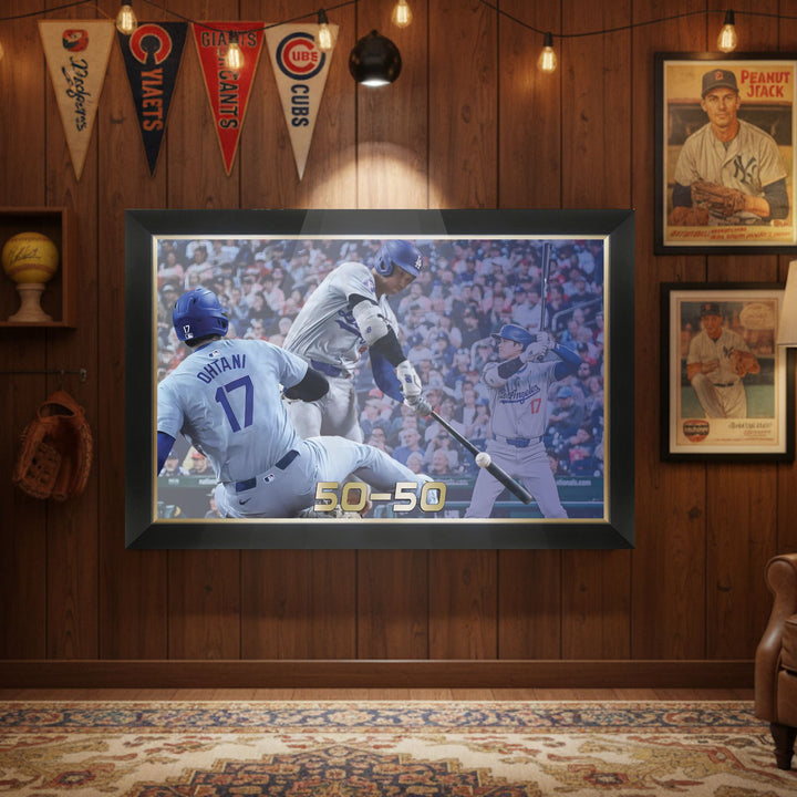 Shohei Ohtani Framed Canvas Record Setting 50-50 L.A. Dodgers (33.5" By 23.5"), L.A. Dodgers, MLB, Baseball, Collectibile Memorabilia, AABCB33301