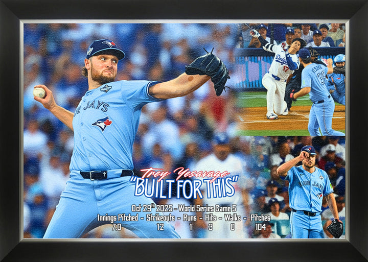 Trey Yesavage 2025 World Series Rookie Record Setting Game 5 33.5" X 23.5", Toronto Blue Jays, MLB, Baseball, Collectibile Memorabilia, AABCB33463