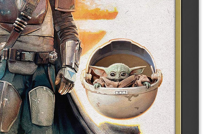 The Mandalorian - Mando & Baby Yoda Framed Star Wars Canvas (33.5" By 23.5"), Star Wars, Pop Culture Art, Movie and Television, Collectibile Memorabilia, AAAPM32610