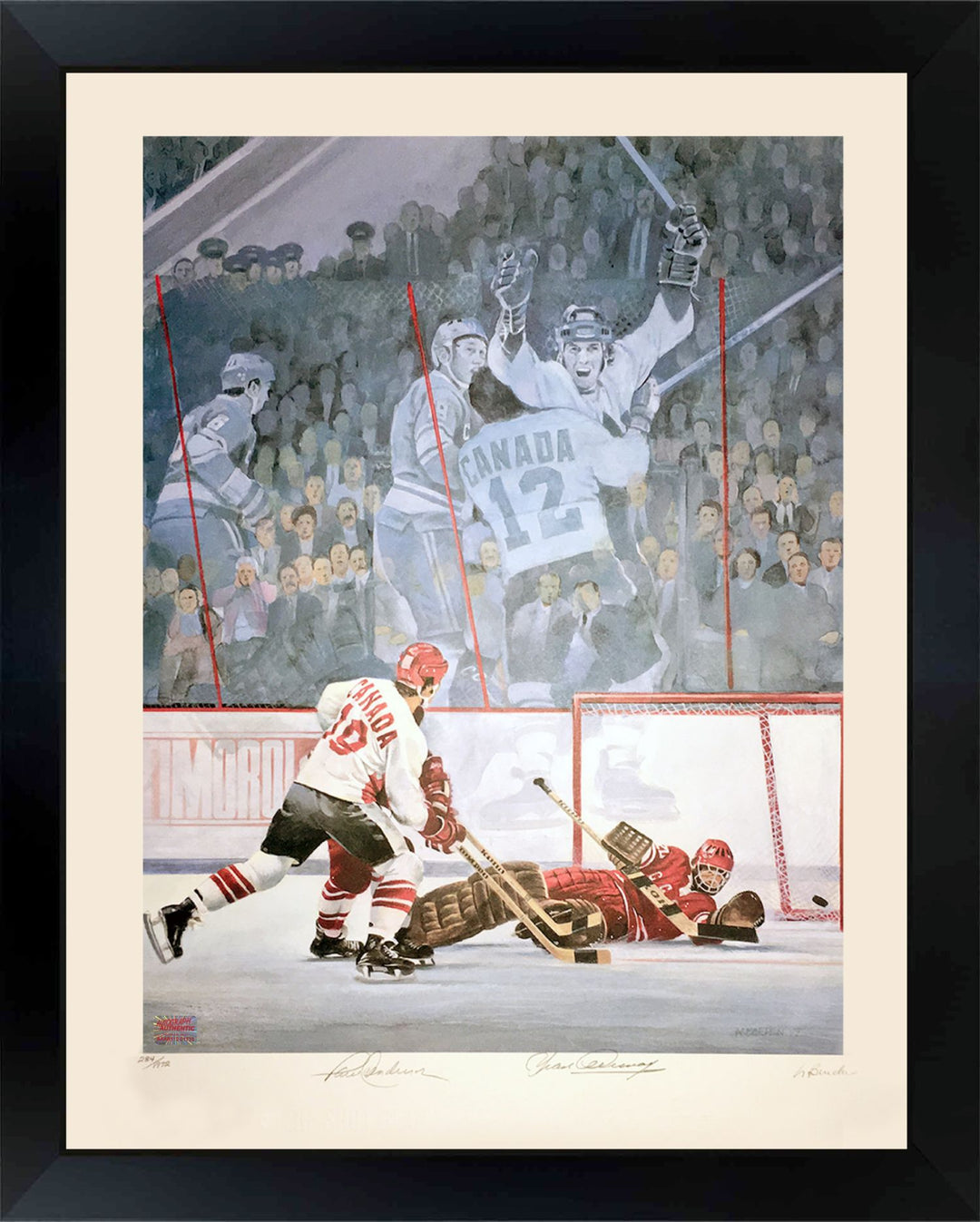 Paul Henderson & Yvan Cournoyer Signed Team Canada Litho Ltd 1972 30X24" Frame, Team Canada, International, Hockey, Autographed, Signed, AACMH33439