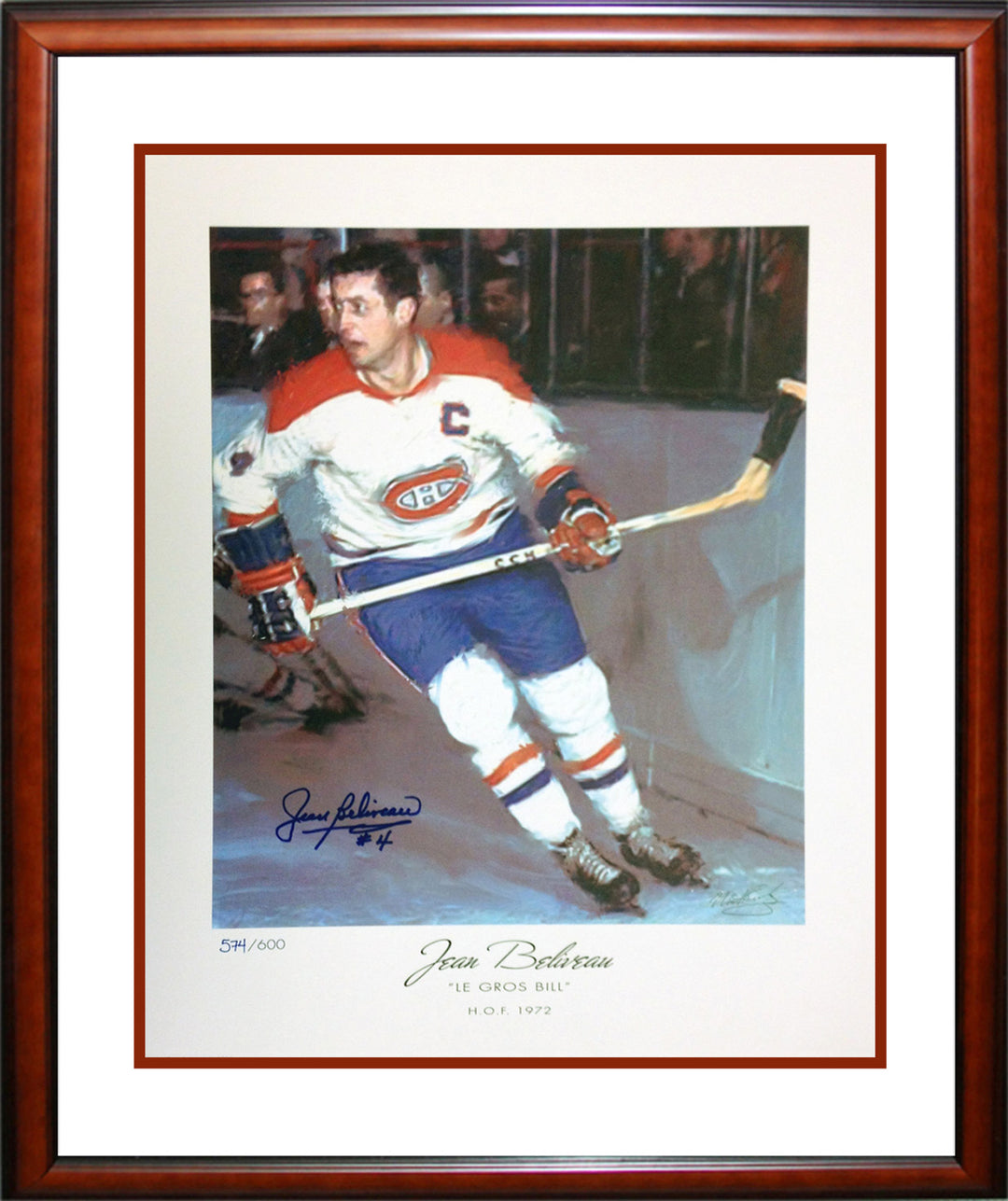 Autographed Jean Beliveau Lithograph Limited Edition Of 600, Montreal Canadiens, NHL, Hockey, Autographed, Signed, AACMH30186