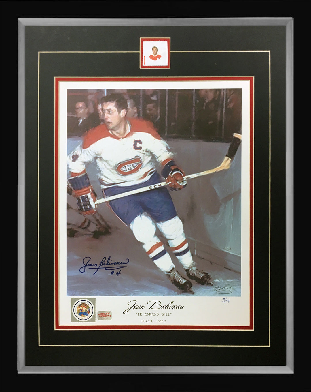 Signed Jean Beliveau Lithograph Ltd. Ed. 3 Of 4 Montreal Canadiens 24"X20", Montreal Canadiens, NHL, Hockey, Autographed, Signed, AAPCH31673