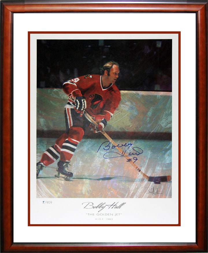 Signed Bobby Hull Lithograph Ltd. Ed. 7 Of 909 Chicago Blackhawks 27"X23", Chicago Blackhawks, NHL, Hockey, Autographed, Signed, AAPCH31617
