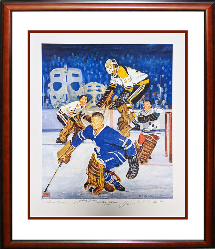 Framed Signed Litho: Bower, Cheevers, Hall, Worsely Ltd Ed /197 Ltd Ed 30"X26", Original Six, NHL, Hockey, Autographed, Signed, AALCH33193