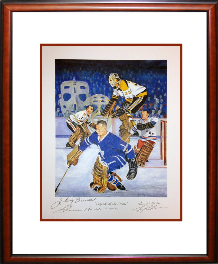 Legends Of The Crease Autographed Lithograph - Framed  (16" By 14"), Toronto Maple Leafs, New York Rangers, NHL, Hockey, Autographed, Signed, AACMH30226