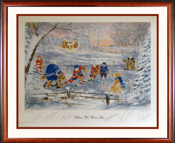 Signed Kelly,Howell,Bower,Hull,Lafleur,Esposito /20 When We Were Six 30"X26", Original Six, NHL, Hockey, Autographed, Signed, AALCH31606