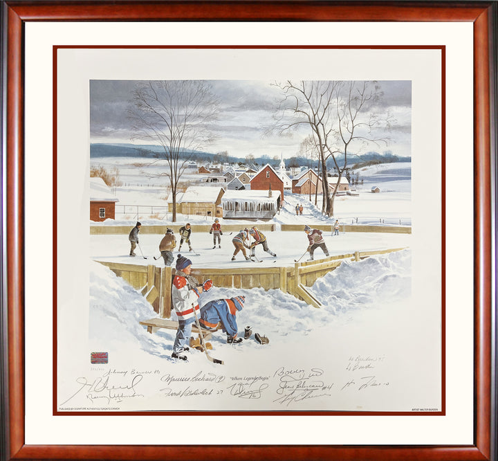 Framed 10 Hhof Signatures Lithograph - "Where Legends Begin", Original Six, NHL, Hockey, Autographed, Signed, AALCH33215