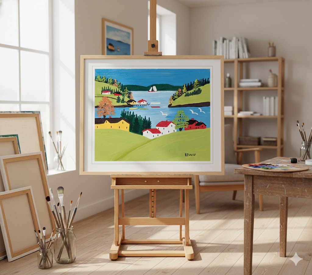 Framed Art Print By Maud Lewis Digby Harbour Folk Art Painting Flat Style Maritime Wall Decor 24 X 28 Inches, Maud Lewis, American Art, Art, Collectibile Memorabilia, AAAPA33484